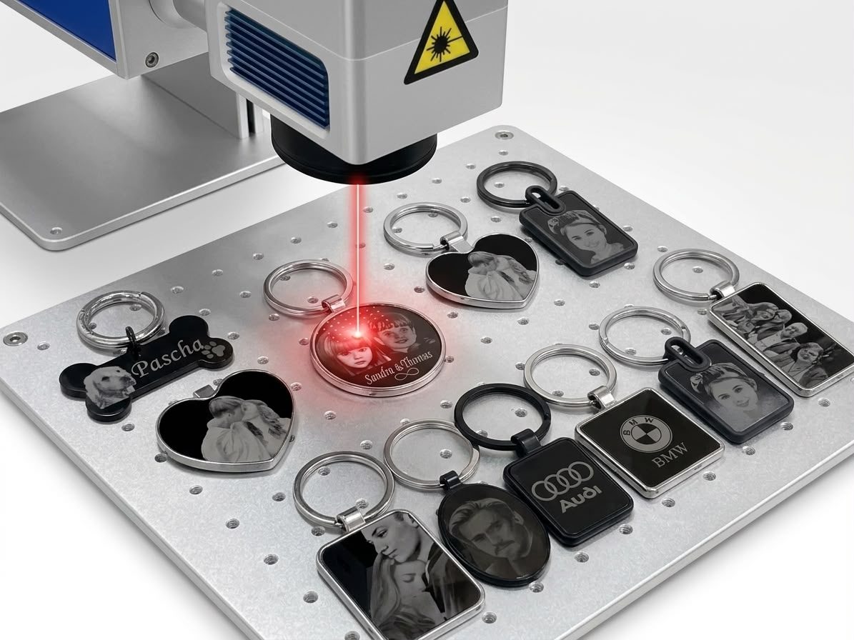 Live-Gravur-Maschine mit personalisierten Anhaengern