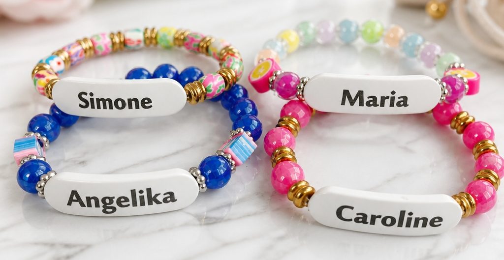 Bunte Namens-Armbaender für Familien-Sets